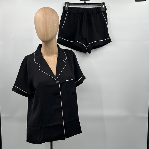 🆕Generation Love Lenox Black White Pajama Set Shorts Pockets Lounge Sleepwear - Picture 2 of 16